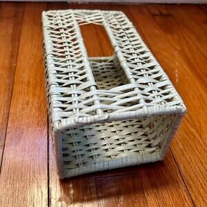 Vintage Woven White BOHO Wicker Rattan Tissue Box Cover